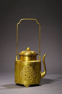 Qing QianLong Gilt Bronze Teapot

