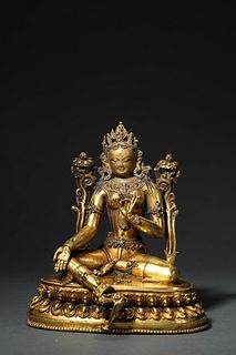 Qing QianLong, A Gilt Bronze Seated Bodhisattva Statue
