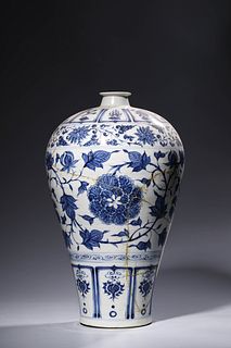 Antique Chinese Blue & White Meiping Vase