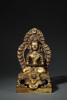 19th C. Chinese Gilt Bronze Seated Buddha Statue