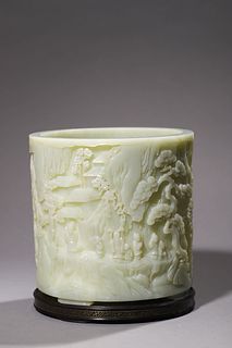 Qing QianLong, A Carved Jade Brushpot