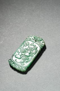 19th C., A Carved Green Nephrite Jade Pendant