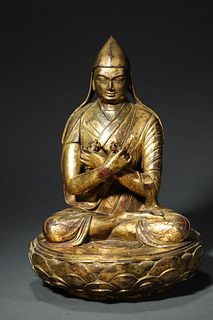 Ming Dynasty: A Gilt-bronze Vajra Tsongkhapa Seated Buddha Statue