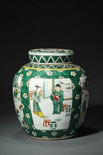 Kangxi of the Qing Dynasty: Famille rose figure Jar