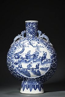 Qianlong, Qing Dynasty: Blue and White MoonFlask Vase with Dragon-ears
