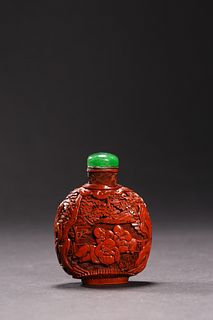 Qianlong, Qing Dynasty: A Carved Cinnabar Lacquer Snuff Bottle