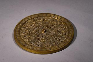 Qing Dynasty: A Gilt bronze mirror with dragon pattern