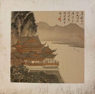 A Chinese Pavilion Painting on Silk