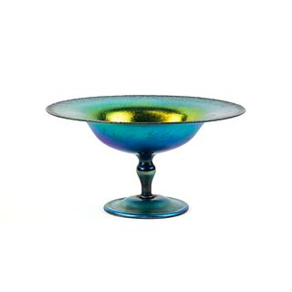 L.C. Tiffany Favrile Blue Glass Compote