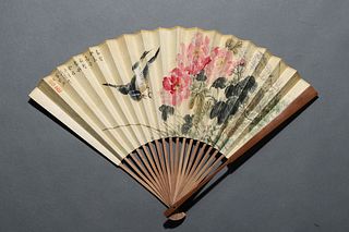 Wu Qingxia mark: Flower and Bird Painting on Fan