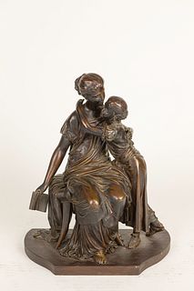 A BRONZE FIGURAL GROUP OF A MOTHER AND A CHILD