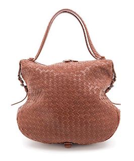 A Bottega Veneta Brown Intrecciato Leather Handbag, 13" x 9" x 5".