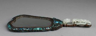 An Enamel Hand-held Mirror with A Carved Hetian Ja