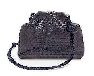 A Fendi Blue Leather Woven Bag, 9" x 6.5" x 2".