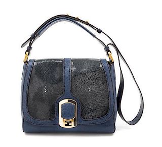 A Fendi Blue Stingray Handbag, 11" x 9.5" x 5.5".