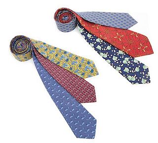 A Collection of Six Hermes Silk Neckties,