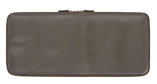 An Hermes Olive Togo Leather Tie Case, 18" x 8".