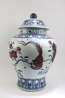 Chinese Iron Red Blue & White Porcelain Jar