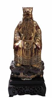 Antique Chinese Gilt and Wood Daoist Figure