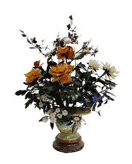 A Cloisonne Flower Pot with flowers made of variou
