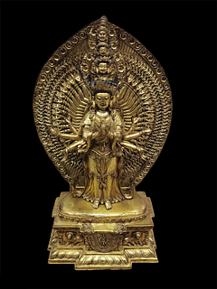 A Gilt Bronze Thousand Hands Guanyin Statue