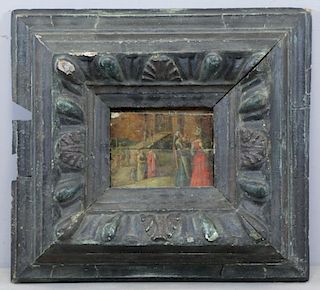 Antique Italian Polychrome Hand Carved Wood Frame.