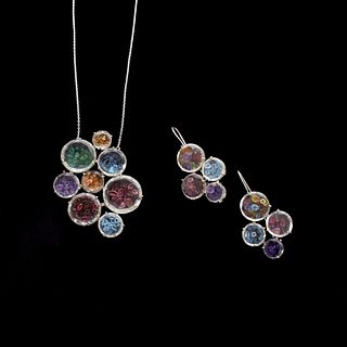 Gemstone and Silver Necklace and Earrings