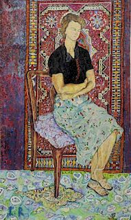 Signed 1960 Israeli Oil on Canvas. Woman Seated in