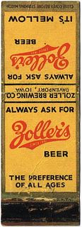 1934 Zoller's Beer 113mm IA-ZOLLER-1 - Always Ask For Zoller's Beer It's Mellow