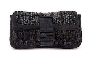 A Fendi Black Wool Clutch Bag, 11" x 6.5" x 1.25".