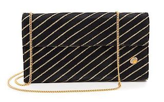 A Gucci Black and Gold Metallic Striped Clutch, 9" x 5" x 1".