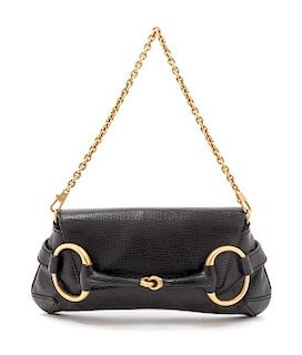 A Gucci Black Leather Handbag, 8.5" x 6.5" x 2.5".