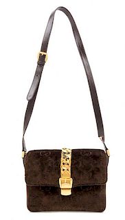 A Gucci Brown Chenille Handbag, 8.5" x 6.5" x 2.5".