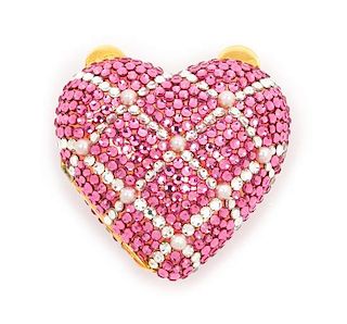 A Karthrine Baumann Crystal Heart Pillbox, 1.5" x 1.5".