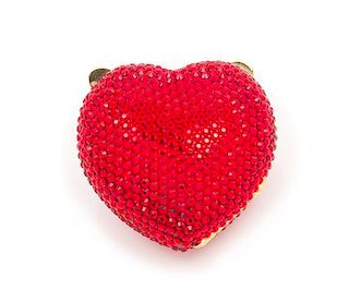 A Kathrine Baumann Red Crystal Heart Pillbox, 2.5" x 2.5".