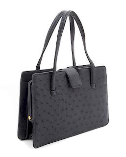A Koret Blue Ostrich Handbag, 10" x 7" x 3".