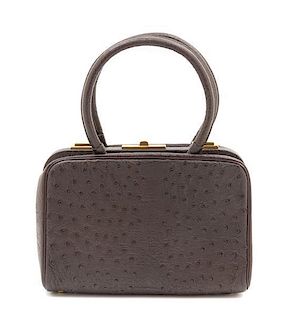 A Koret Brown Ostrich Handbag, 9" x 6.5" x 3.5".