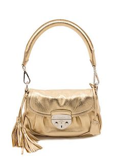 * A Prada Metallic Gold Handbag, 9" x 6.5" x 2.5".