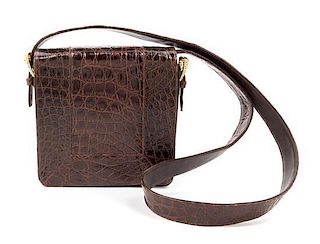 A Brown Alligator Handbag, 7.5" x 7" x 3".