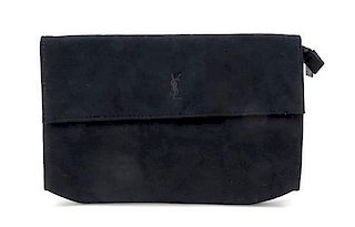 An Yves Saint Laurent Black Suede Clutch, 10.75" x 7.5" x 1".