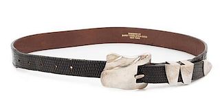 A Barry Kieselstein Cord Black Embossed Leather Belt, 37".