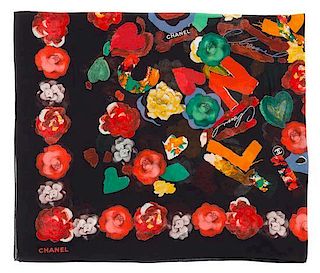 A Chanel Floral Multicolor Cotton Scarf, 54" x 124".