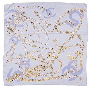 A Chanel Pale Blue Silk Scarf, 35" x 35".