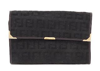 A Fendi Black Canvas Logo Wallet, 6" x 4".