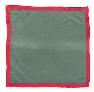* A Gucci Red and Green Signature Scarf, 19" x 19".