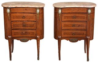 Pair Louis XV Style Porcelain Mounted Bedside Commodes