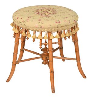 Victorian Faux Bamboo Upholstered Footstool