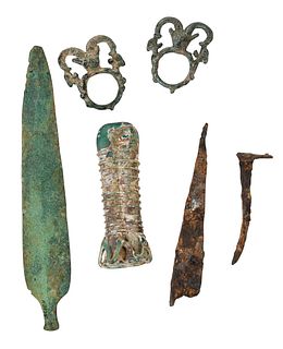 Group of Six Egyptian Bronze and Glass Artifacts
