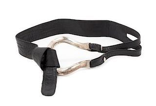 A Black Leather and Sterling Silver Buckle Belt, 42".
