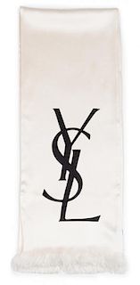 An Yves Saint Laurent Cream Silk Oblong Scarf, 106".